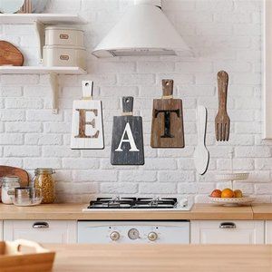 Cutting Board Eat Sign Set Hanging Kitchen Eat Sign Fork and Spoon Wall Decor